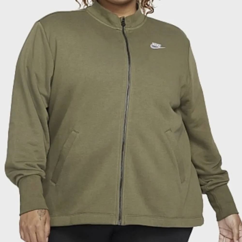 Nike Fleece Cardigan Sweatshirt Olive DJ6678-222 Women's Plus Size